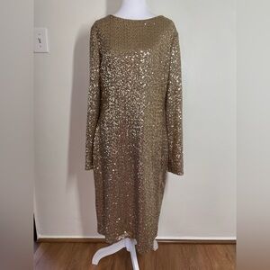 Ralph Lauren Gold Sequin Long Sleeve Dress